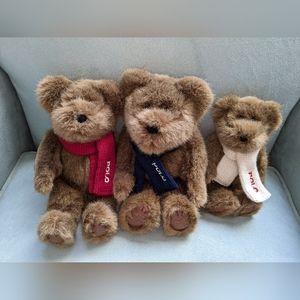Set of 3 teddy bears wearing Polo scarves, NWOT